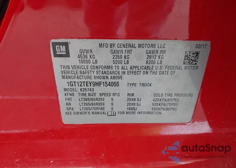 2017 GMC Sierra 2500Hd Slt from USA, damaged, VIN 1GT12TEY9HF154066